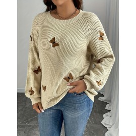 Plus Size - Plus Size - Plus Size Women'S Sweater - Cozy Long Sleeve Pullover with Pattern, Soft Stretchy Fabric, Casual Crew Neck Top for Spring/Fall, Casual Wear Sweater, |casual Style Sweater|stretchy Fabric Sweater