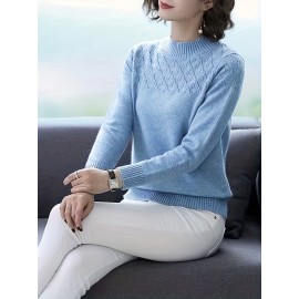 [Plus Size Viscose Sweater] Elegant Women's Plus Size Viscose Sweater | Crew Neck Pullover, Solid Color Knit Fabric, Medium Stretch, All Seasons, Thin Fleece Top, Extra Large