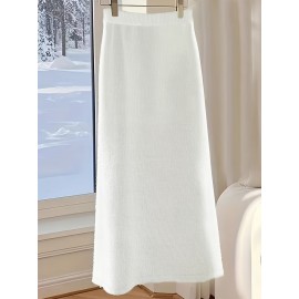 White Plus Size Cozy Sweater and Skirt Set - Soft, Ribbed, Long Sleeve Top with High-Waisted, Flowy Skirt - Perfect for Winter, All-Season Comfort, Winter Clothing | Ribbed Skirt | Construction, Sweater Set