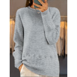 Plus Size, Women's Oversized Elegant Sweater - Winter Warm Round Neck Long Sleeve Cable- Texture Sweater for Fall & Winter, Cozy Casual to Formal Outfits, Plus Size Available (Hand Washable) - Versatile Everyday & Special Occasion Sweater