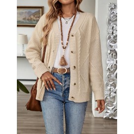 Plus Size, Plus Size Women's Solid Color Autumn/Winter Casual Loose Button-Design Cardigan Jacket