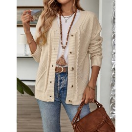 Plus Size, Plus Size Women's Solid Color Autumn/Winter Casual Loose Button-Design Cardigan Jacket