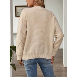 Plus Size, Plus Size Women's Solid Color Autumn/Winter Casual Loose Button-Design Cardigan Jacket