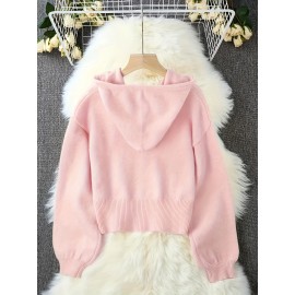 Plus Size - Women'S Ivory Yellow Loose-Fit Hooded Cardigan - Soft with Button Front, Chest Pockets & Ribbed Cuffs, Elegant Spring/Fall Layering Essential for Casual or Chic Outfits, Versatile Clothing, Classic Collar Design, Cozy Fabric