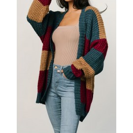 Plus Size, Women's Plus Size Autumn/Winter Striped Design Cardigan Sweater
