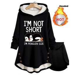 Women's Funny Penguin Graphic Hooded Jacket - Winter Coat with 