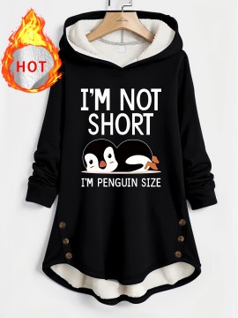 Women's Funny Penguin Graphic Hooded Jacket - Winter Coat with 