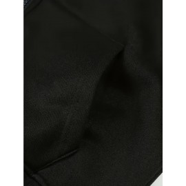 Monogram Print Polyester Hoodie, Casual Zip Sweatshirt with Pockets, Alphabet Pattern, Knit Fabric, Comfortable Fit, Fall/Winter Young Style Hooded Jacket, 250g/m² Fabric Weight