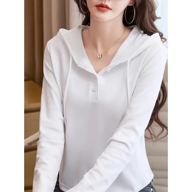 Women's Hooded Sweatshirt - All-Season Casual Pullover Hoodie with Front Button Closure, Machine Washable Sweater for Everyday & Formal Outfits, Relaxed Style, Sleek Appearance, Soft Texture, Stylish Top, Trend Followers