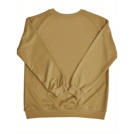 Women's Red joyful Face & Smile Letter Print Sweatshirt - Soft Machine-Washable Polyester Crew Neck Long Sleeve Casual Pullover for Fall Winter, Cozy Everyday Lounge Wear, Comfortable Fit