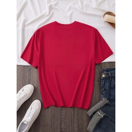 Women's Black Cherry Print Short Sleeve T-Shirt - Geometric Pattern with Pink Cherries & Green Leaves, 180gsm Polyester, Round Neck, All-Season Casual Top, Machine Washable, Cherry Tshirt, Playful Design, Texture