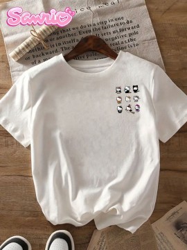 Sanrio Hello Kitty Women's Halloween Graphic T-Shirt - Front & Back Print with 12 Spooky Cute Designs, Applique Details, Casual Round Neck Tee, Machine Washable, Fashion Brand Collaboration Top