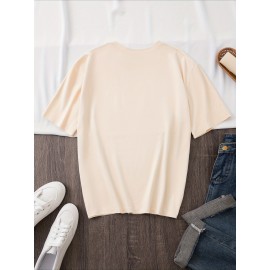 [Humorous Workout T-Shirt] 1pc Women's Casual Short Sleeve T-Shirt | Soft, Lightweight, Humorous Cat & Dumbbell Graphic Print, 