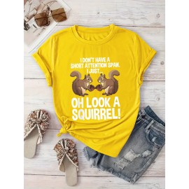 [Playful Squirrel Graphic Tee] Playful Print Top | Women's Casual 